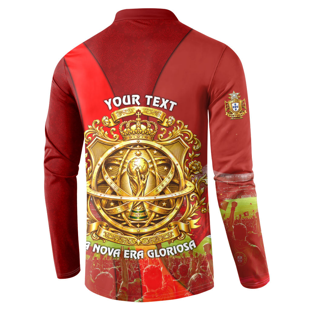 Custom Portugal Football World Champions 2026 Button Sweatshirt Golden Shield Crown Crest Soccer Trophy