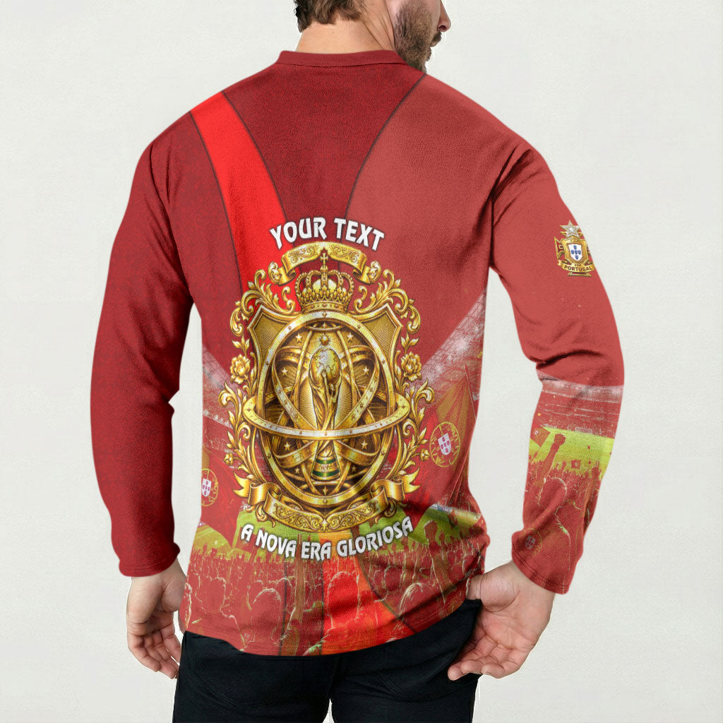 Custom Portugal Football World Champions 2026 Button Sweatshirt Golden Shield Crown Crest Soccer Trophy