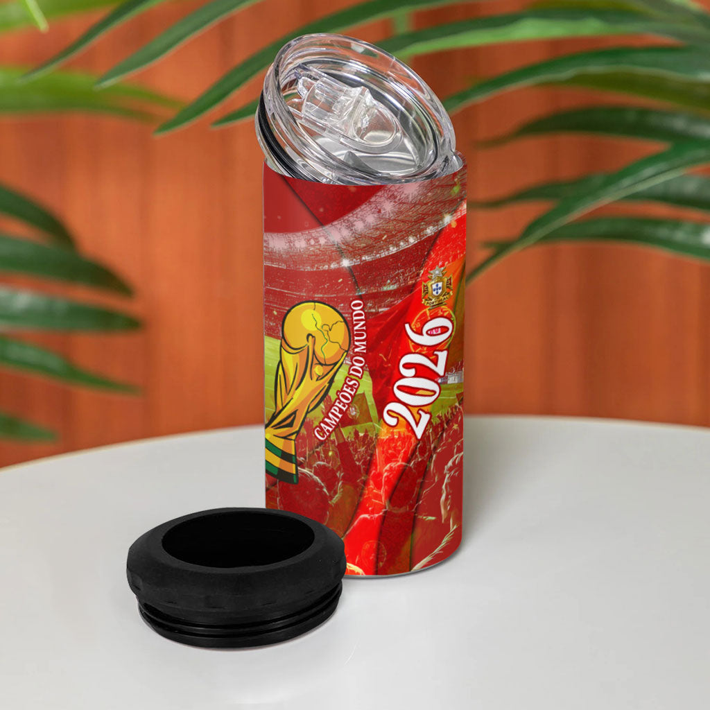 Custom Portugal Football World Champions 2026 4 in 1 Can Cooler Tumbler Golden Shield Crown Crest Soccer Trophy