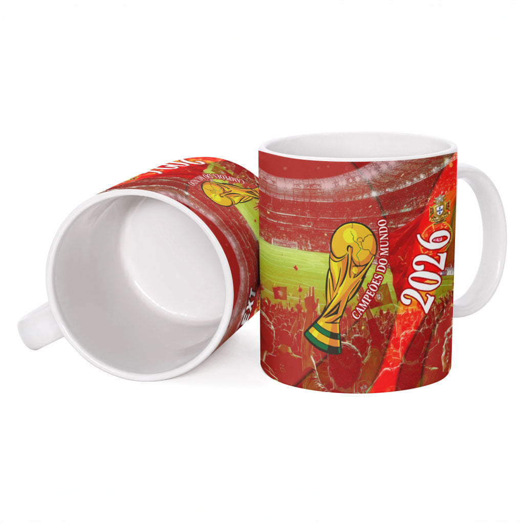 Custom Portugal Football World Champions 2026 Ceramic Mug Golden Shield Crown Crest Soccer Trophy