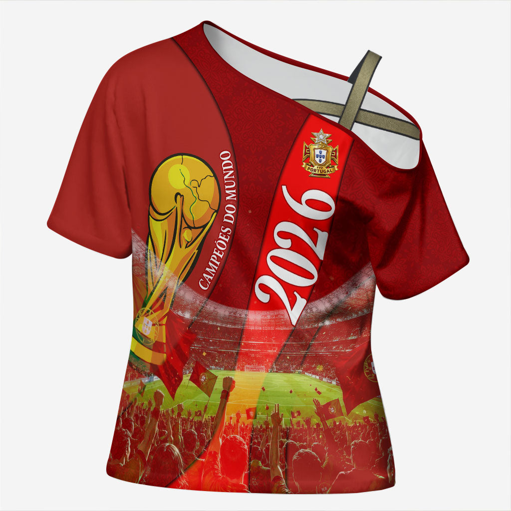 Custom Portugal Football World Champions 2026 Cross Shoulder Shirt Golden Shield Crown Crest Soccer Trophy