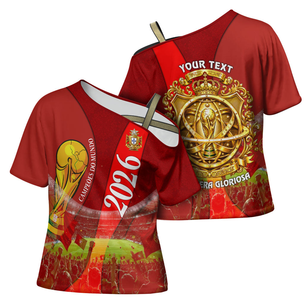 Custom Portugal Football World Champions 2026 Cross Shoulder Shirt Golden Shield Crown Crest Soccer Trophy