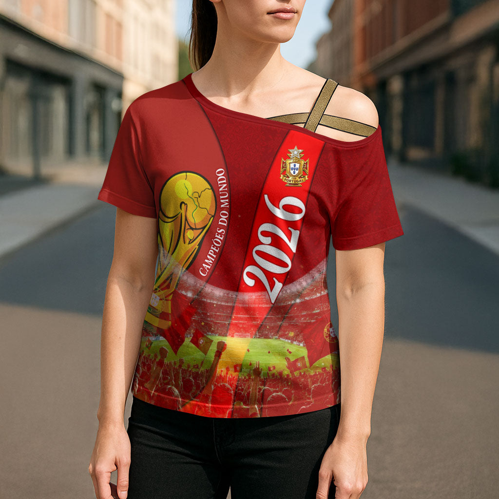 Custom Portugal Football World Champions 2026 Cross Shoulder Shirt Golden Shield Crown Crest Soccer Trophy