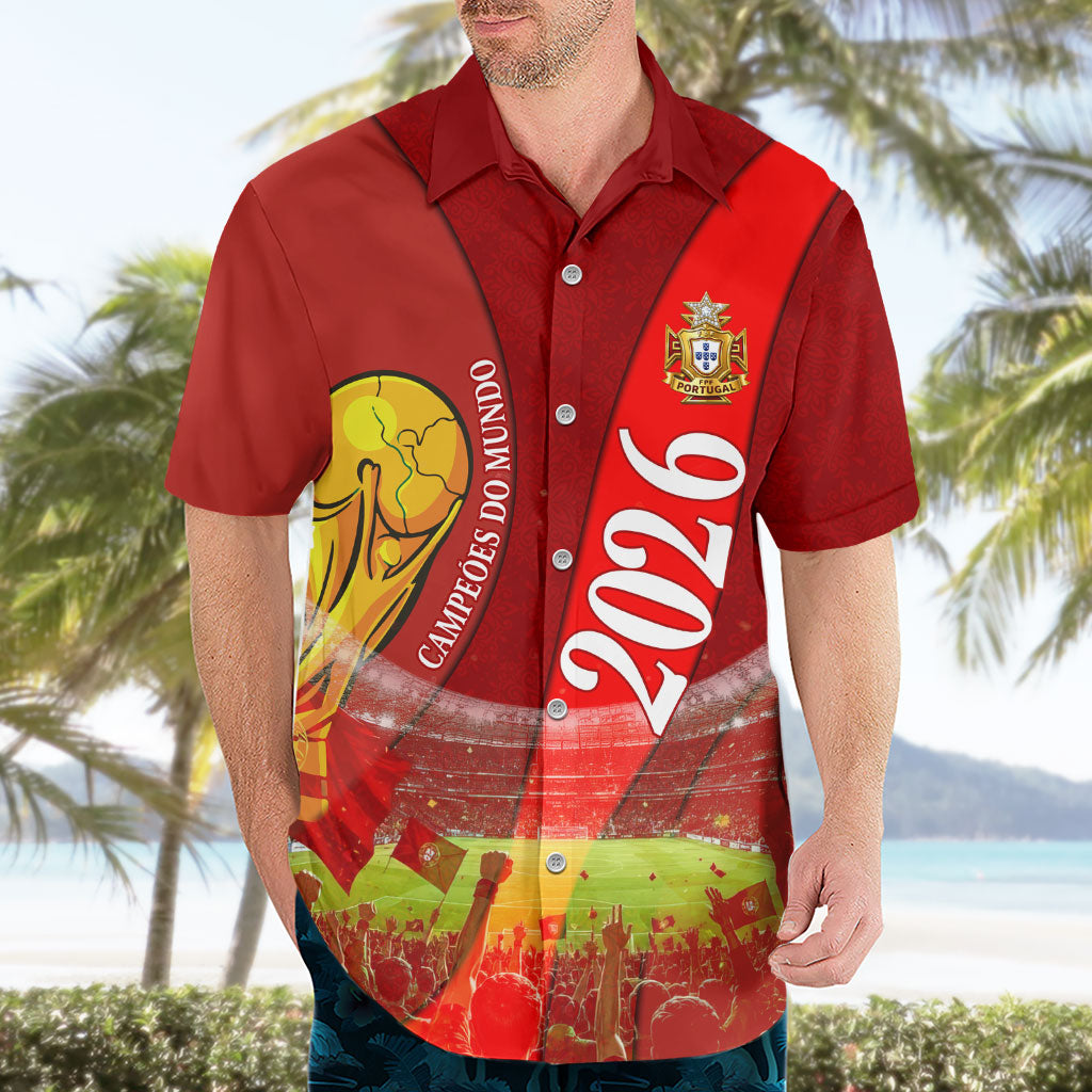 Custom Portugal Football World Champions 2026 Hawaiian Shirt Golden Shield Crown Crest Soccer Trophy
