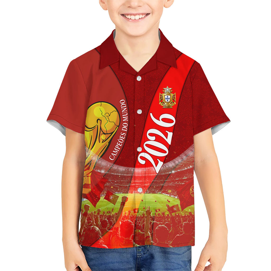 Custom Portugal Football World Champions 2026 Hawaiian Shirt Golden Shield Crown Crest Soccer Trophy