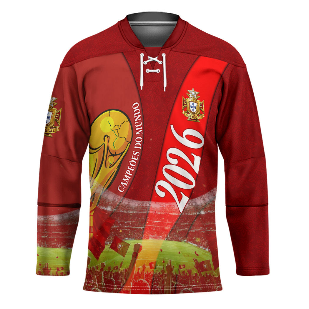 Custom Portugal Football World Champions 2026 Hockey Jersey Golden Shield Crown Crest Soccer Trophy