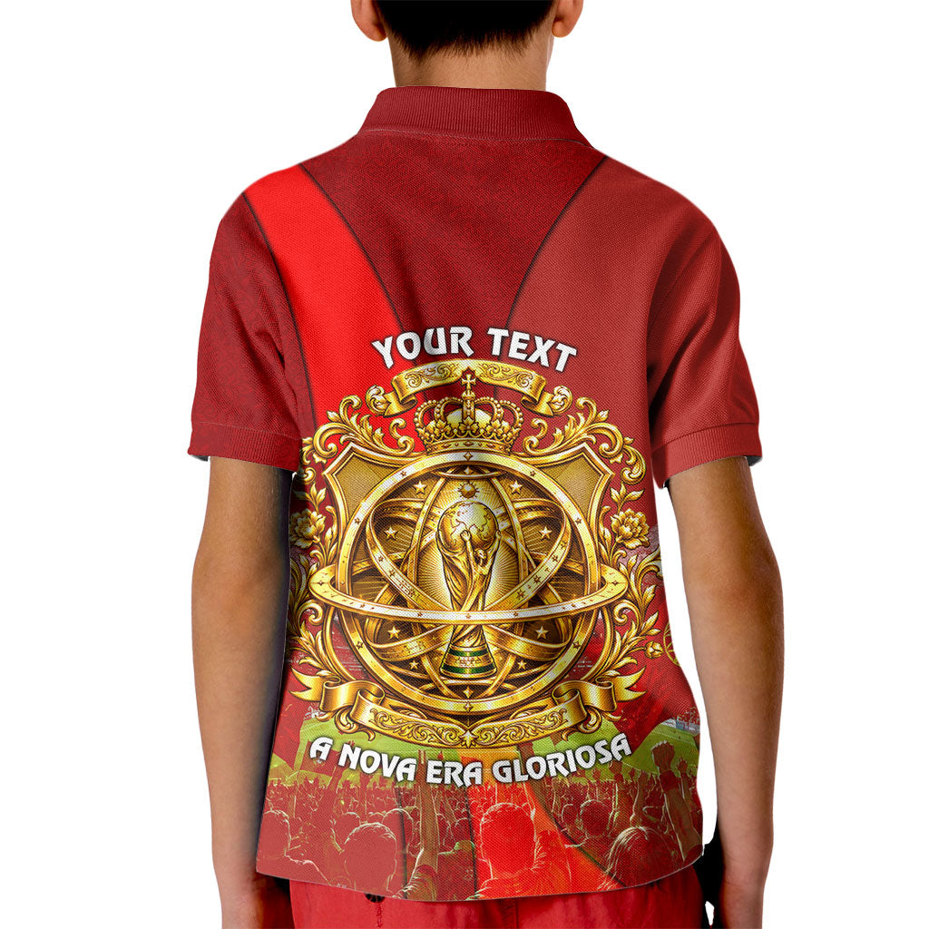 Custom Portugal Football World Champions 2026 Kid Polo Shirt Golden Shield Crown Crest Soccer Trophy