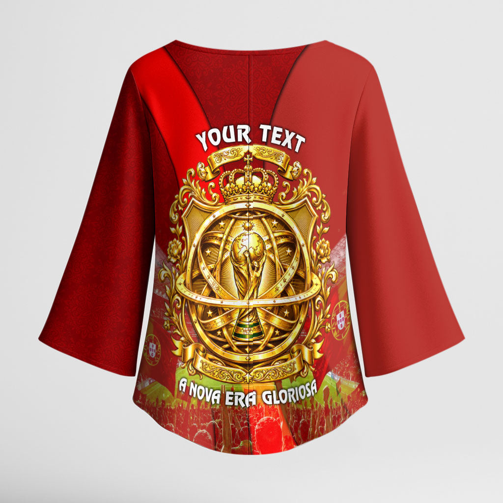 Custom Portugal Football World Champions 2026 Kimono Sleeve Blouse Golden Shield Crown Crest Soccer Trophy