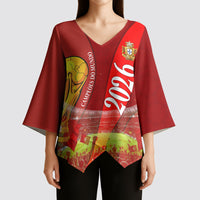 Custom Portugal Football World Champions 2026 Kimono Sleeve Blouse Golden Shield Crown Crest Soccer Trophy