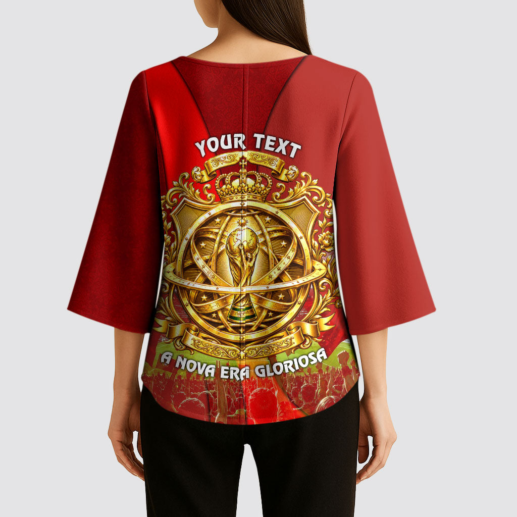 Custom Portugal Football World Champions 2026 Kimono Sleeve Blouse Golden Shield Crown Crest Soccer Trophy