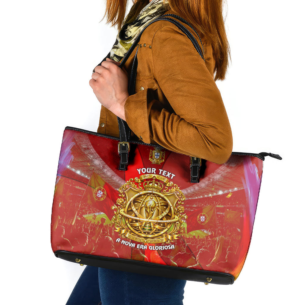 Custom Portugal Football World Champions 2026 Leather Tote Bag Golden Shield Crown Crest Soccer Trophy