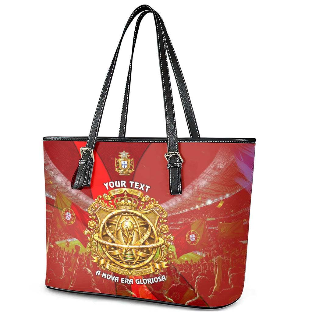 Custom Portugal Football World Champions 2026 Leather Tote Bag Golden Shield Crown Crest Soccer Trophy