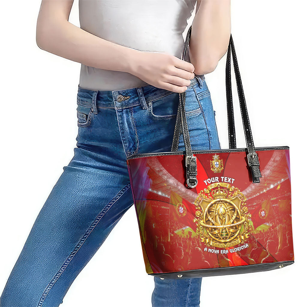 Custom Portugal Football World Champions 2026 Leather Tote Bag Golden Shield Crown Crest Soccer Trophy
