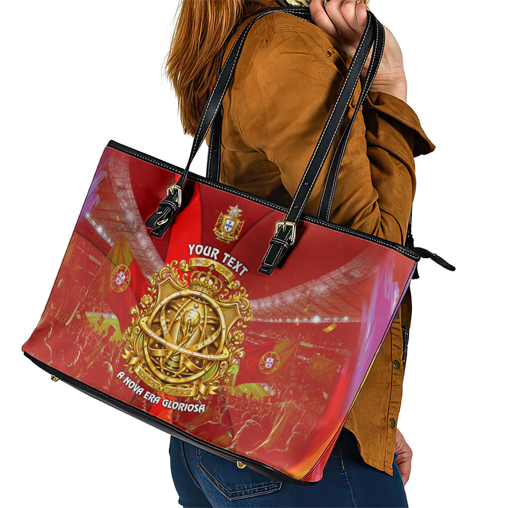 Custom Portugal Football World Champions 2026 Leather Tote Bag Golden Shield Crown Crest Soccer Trophy