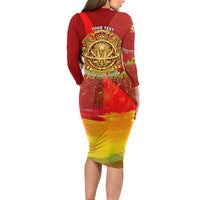 Custom Portugal Football World Champions 2026 Long Sleeve Bodycon Dress Golden Shield Crown Crest Soccer Trophy