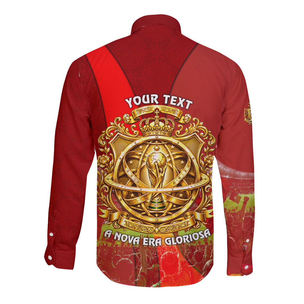 Custom Portugal Football World Champions 2026 Long Sleeve Button Shirt Golden Shield Crown Crest Soccer Trophy