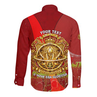 Custom Portugal Football World Champions 2026 Long Sleeve Button Shirt Golden Shield Crown Crest Soccer Trophy