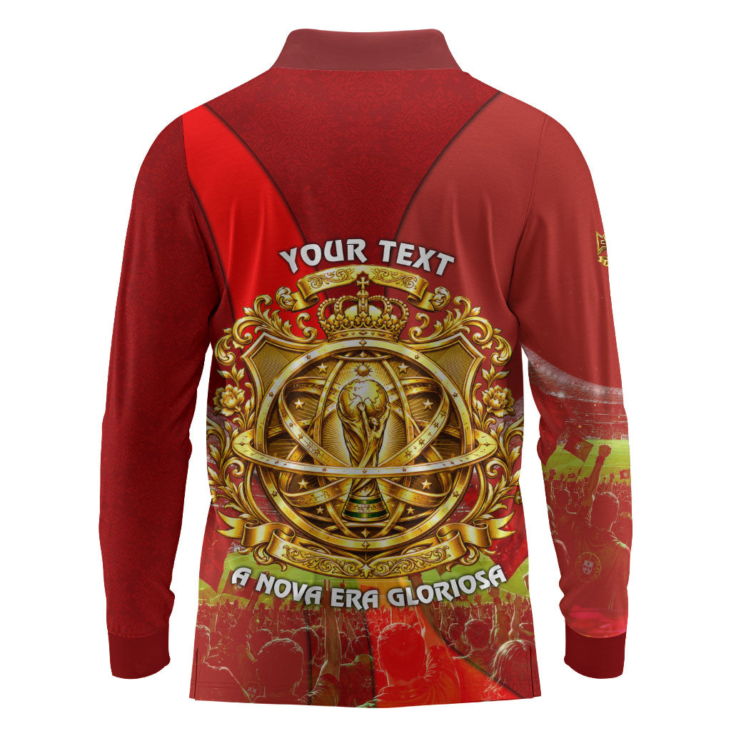 Custom Portugal Football World Champions 2026 Long Sleeve Polo Shirt Golden Shield Crown Crest Soccer Trophy