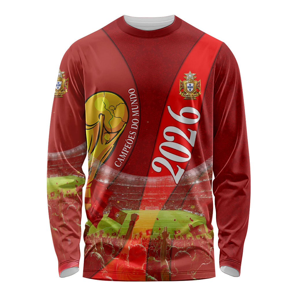Custom Portugal Football World Champions 2026 Long Sleeve Shirt Golden Shield Crown Crest Soccer Trophy