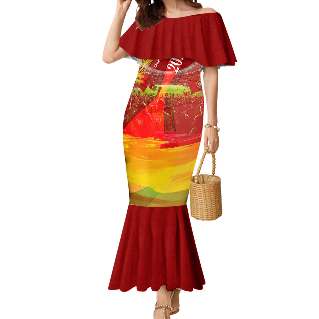 Custom Portugal Football World Champions 2026 Mermaid Dress Golden Shield Crown Crest Soccer Trophy