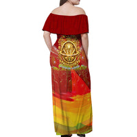 Custom Portugal Football World Champions 2026 Off Shoulder Maxi Dress Golden Shield Crown Crest Soccer Trophy
