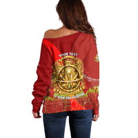 Custom Portugal Football World Champions 2026 Off Shoulder Sweater Golden Shield Crown Crest Soccer Trophy