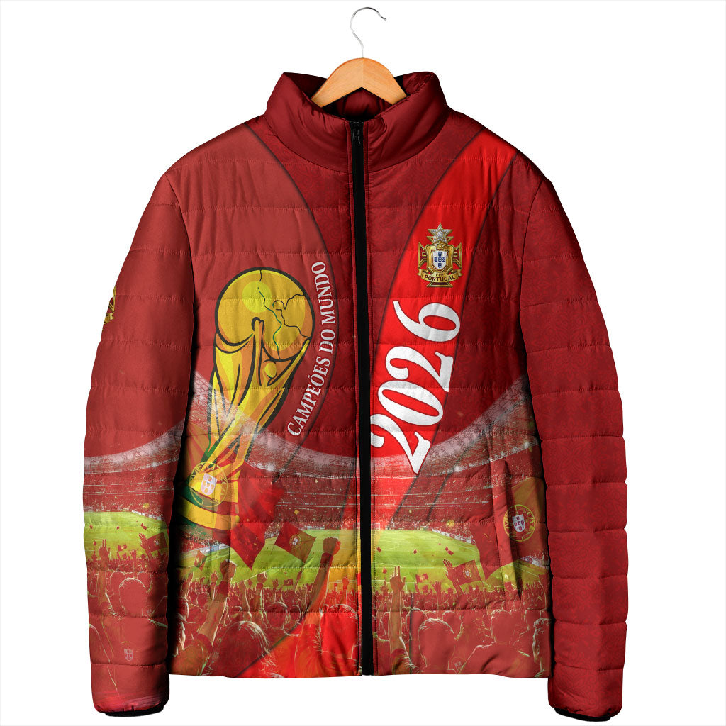 Custom Portugal Football World Champions 2026 Padded Jacket Golden Shield Crown Crest Soccer Trophy
