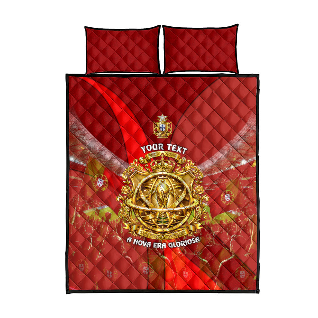 Custom Portugal Football World Champions 2026 Quilt Bed Set Golden Shield Crown Crest Soccer Trophy