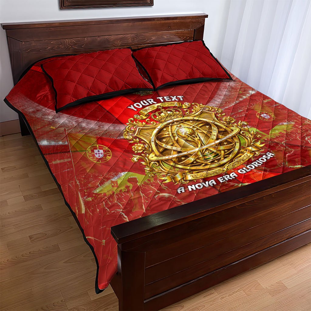 Custom Portugal Football World Champions 2026 Quilt Bed Set Golden Shield Crown Crest Soccer Trophy