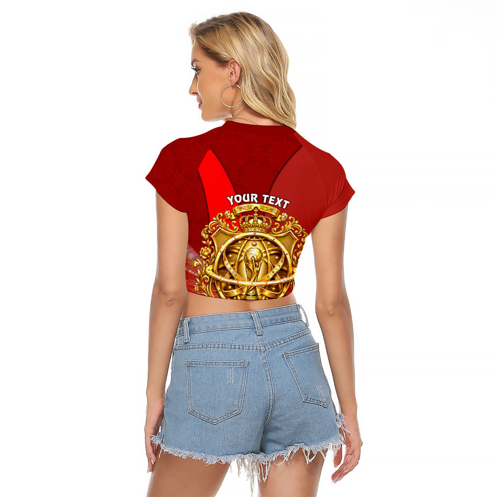 Custom Portugal Football World Champions 2026 Raglan Cropped T Shirt Golden Shield Crown Crest Soccer Trophy