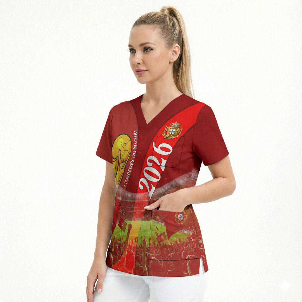 Custom Portugal Football World Champions 2026 Scrub Top Golden Shield Crown Crest Soccer Trophy