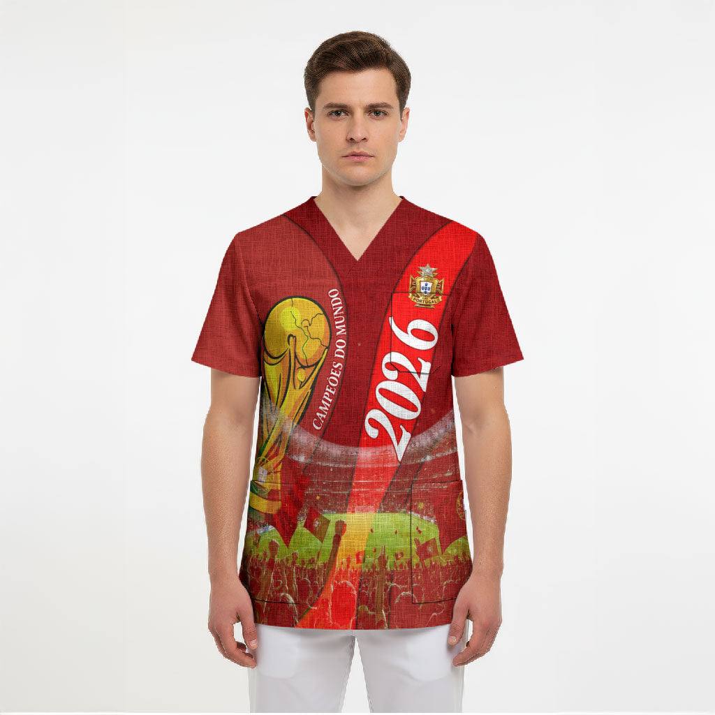 Custom Portugal Football World Champions 2026 Scrub Top Golden Shield Crown Crest Soccer Trophy