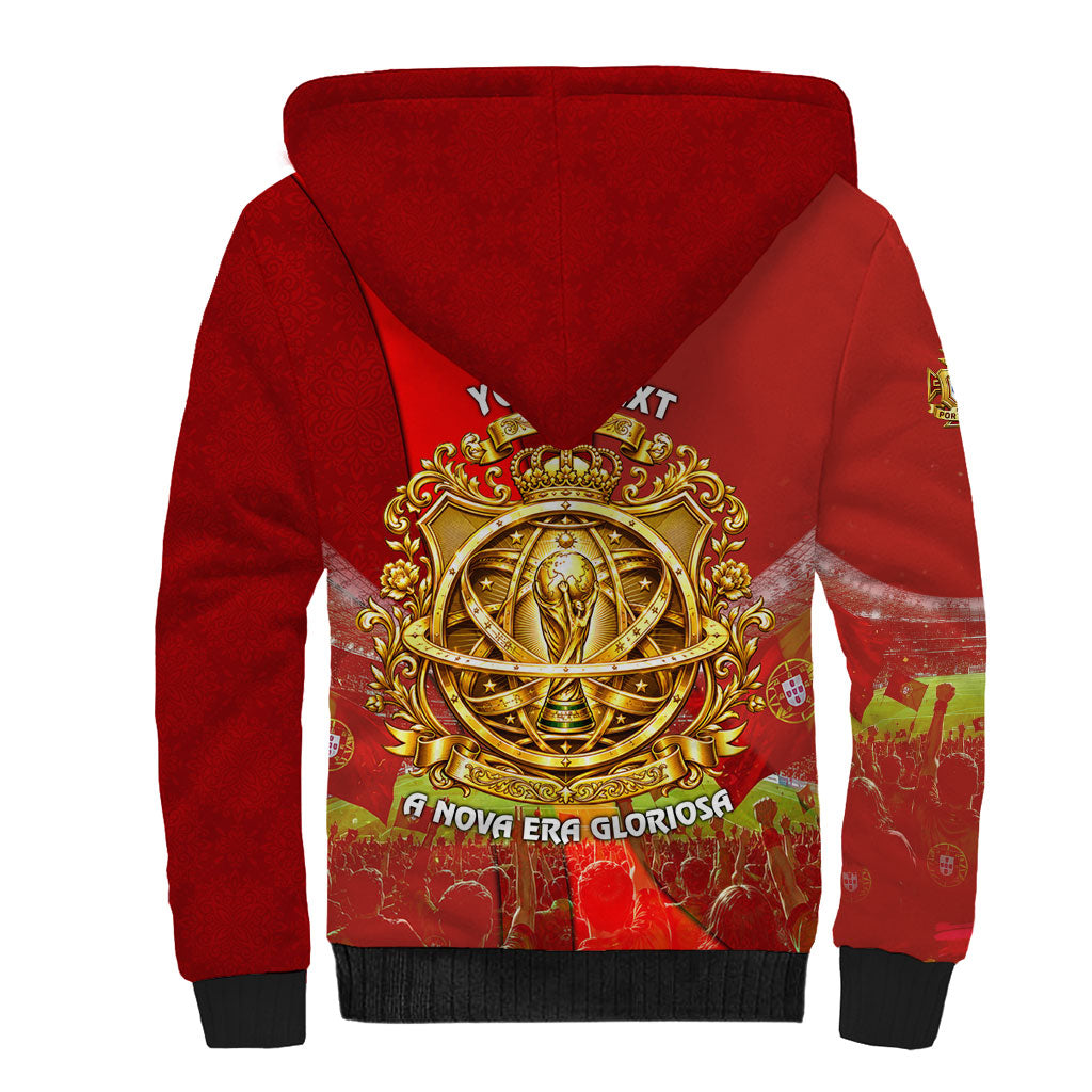 Custom Portugal Football World Champions 2026 Sherpa Hoodie Golden Shield Crown Crest Soccer Trophy