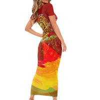 Custom Portugal Football World Champions 2026 Short Sleeve Bodycon Dress Golden Shield Crown Crest Soccer Trophy