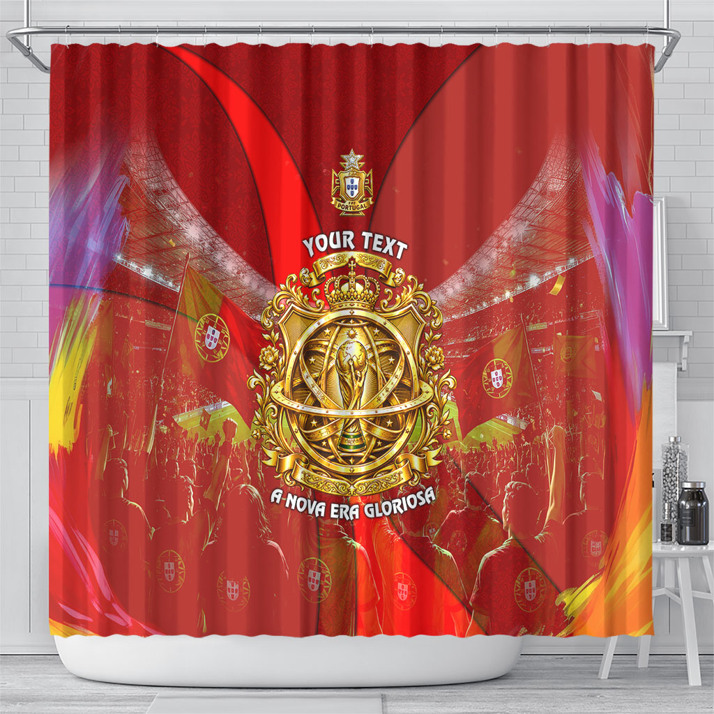 Custom Portugal Football World Champions 2026 Shower Curtain Golden Shield Crown Crest Soccer Trophy