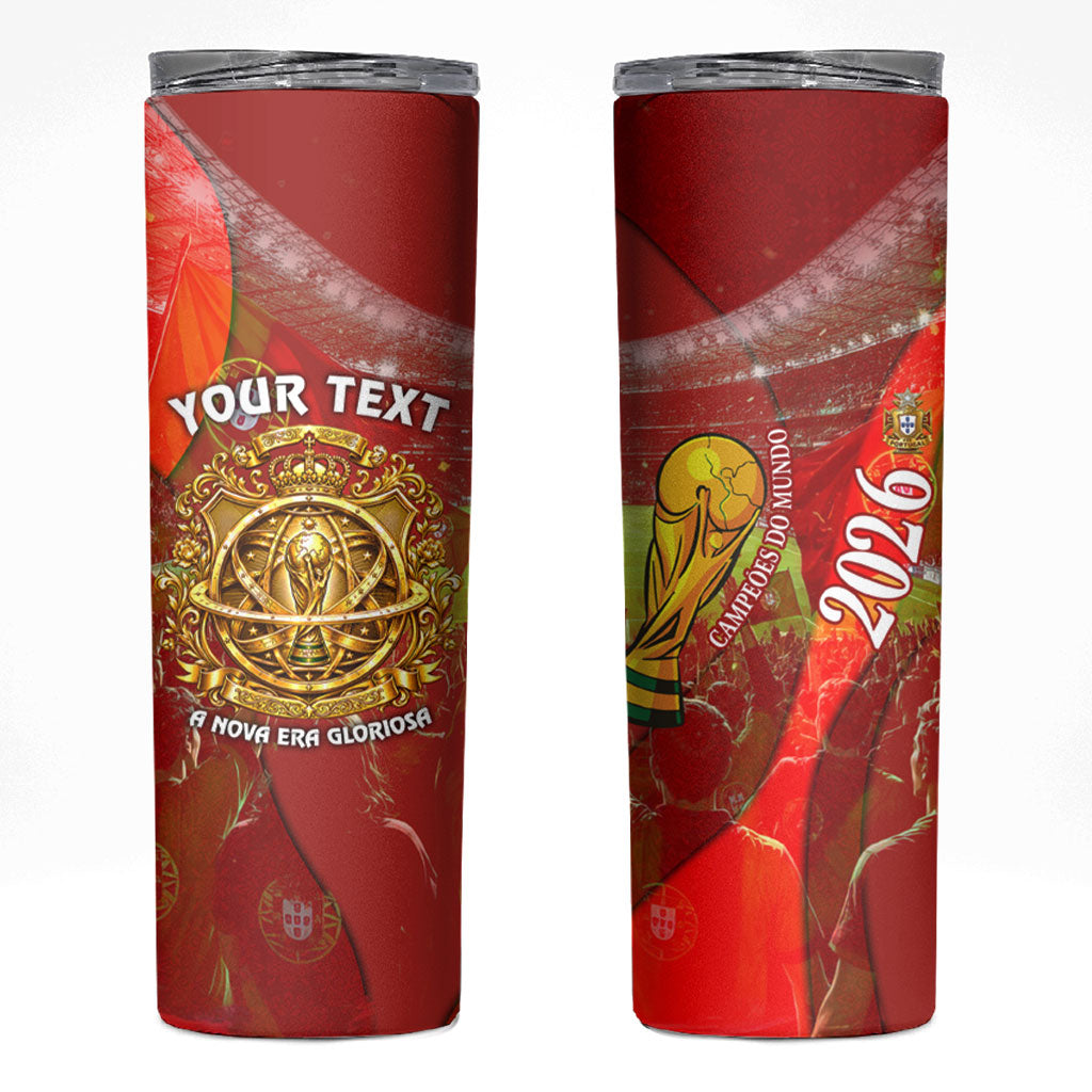 Custom Portugal Football World Champions 2026 Skinny Tumbler Golden Shield Crown Crest Soccer Trophy