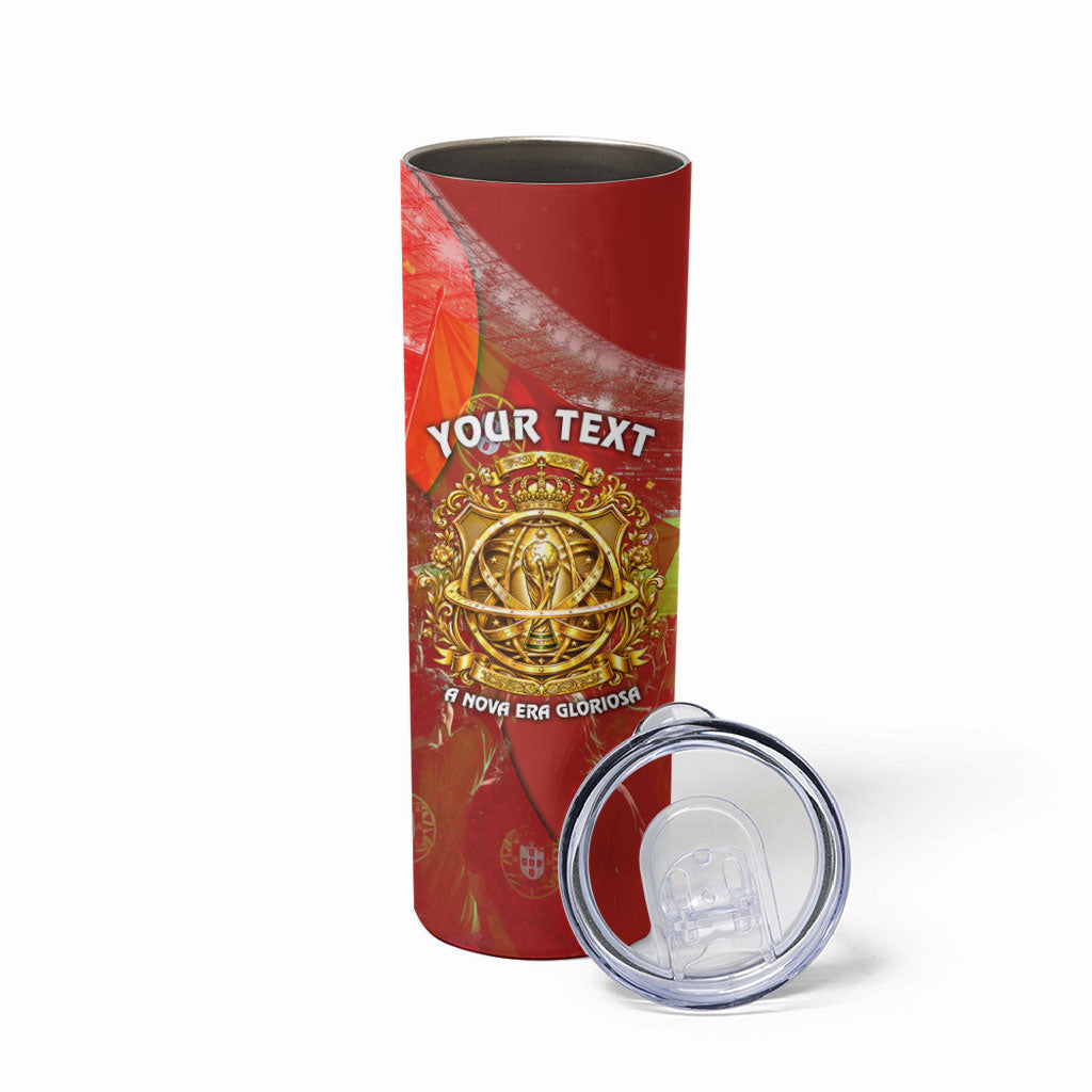 Custom Portugal Football World Champions 2026 Skinny Tumbler Golden Shield Crown Crest Soccer Trophy