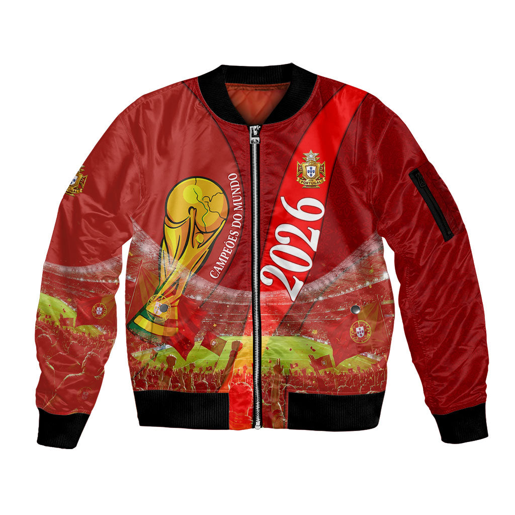 Custom Portugal Football World Champions 2026 Sleeve Zip Bomber Jacket Golden Shield Crown Crest Soccer Trophy