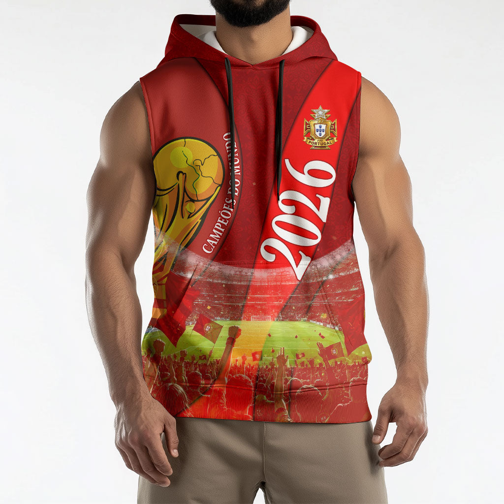 Custom Portugal Football World Champions 2026 Sleeveless Hoodie Golden Shield Crown Crest Soccer Trophy