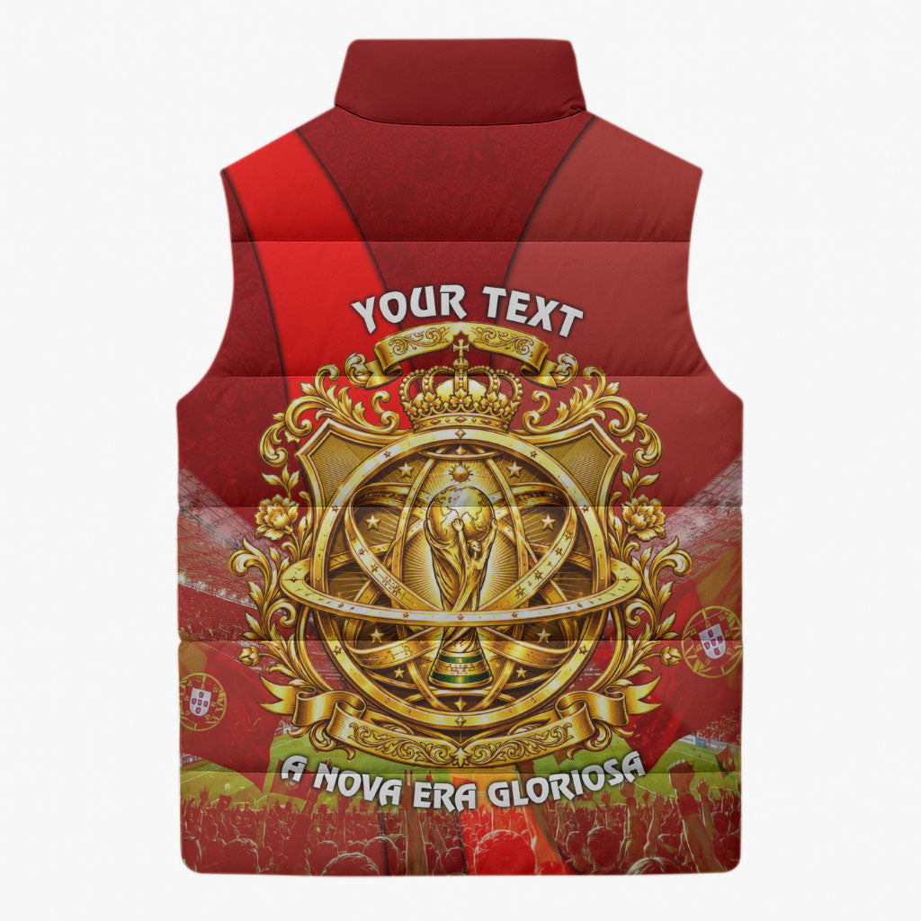 Custom Portugal Football World Champions 2026 Sleeveless Puffer Jacket Golden Shield Crown Crest Soccer Trophy