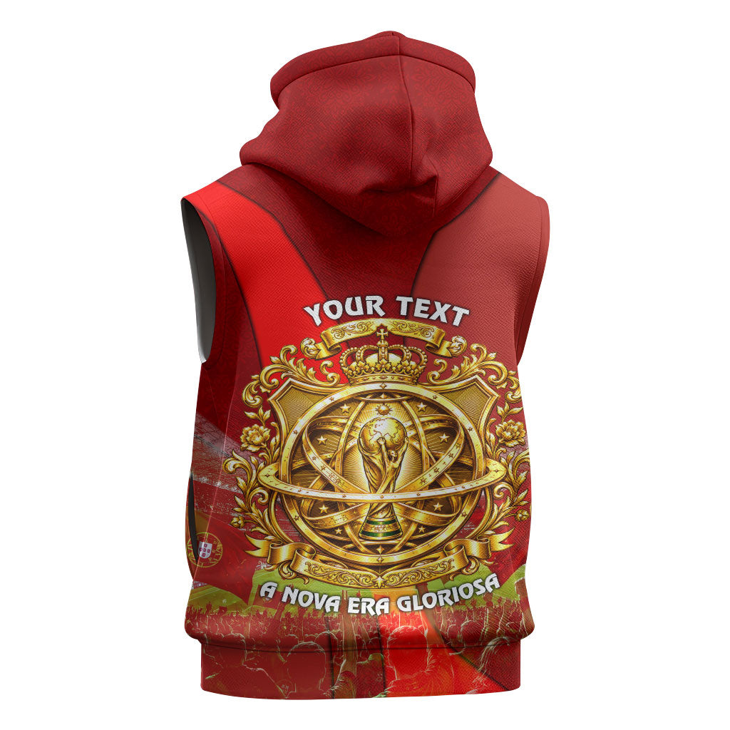 Custom Portugal Football World Champions 2026 Sleeveless Zip Hoodie Golden Shield Crown Crest Soccer Trophy