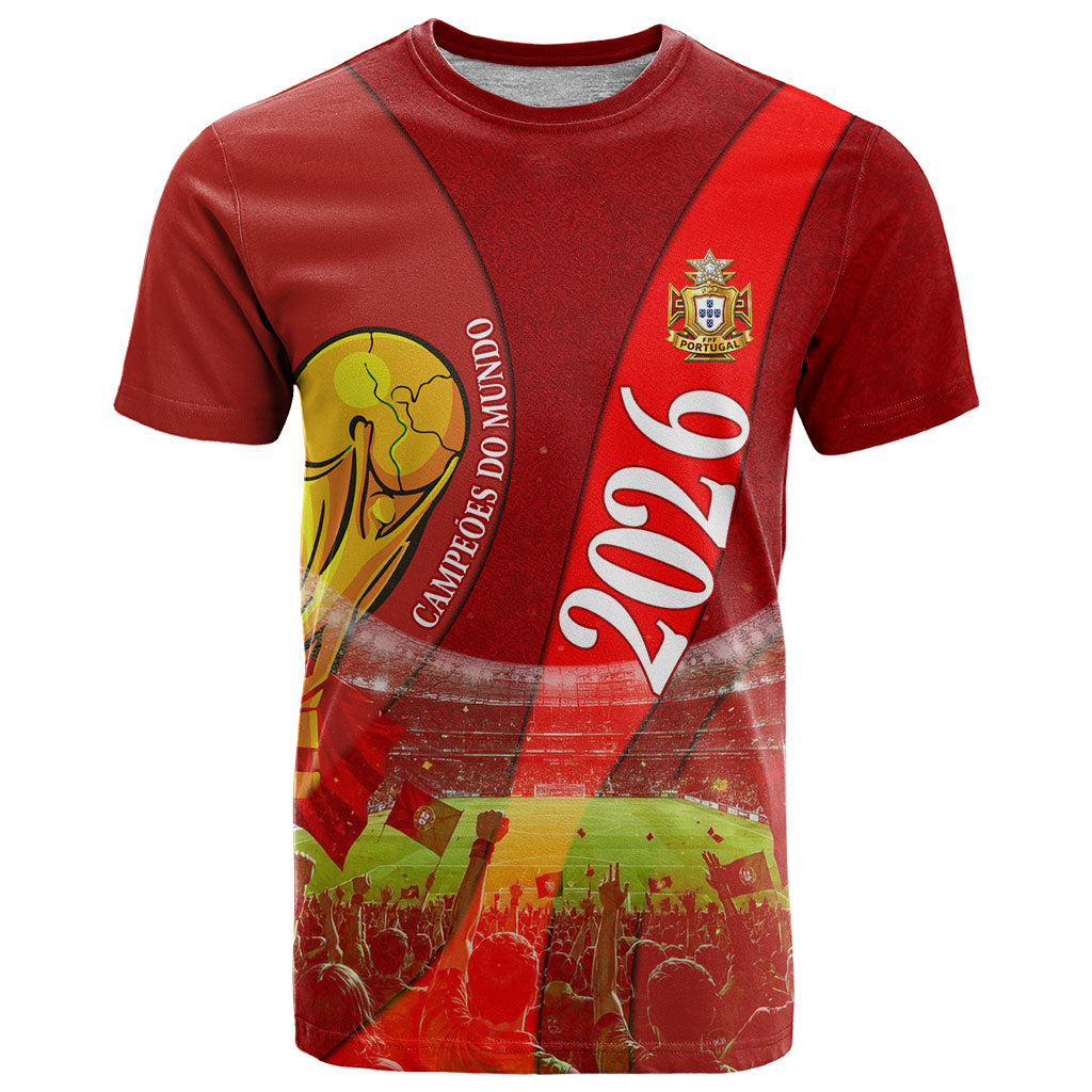 Custom Portugal Football World Champions 2026 T Shirt Golden Shield Crown Crest Soccer Trophy