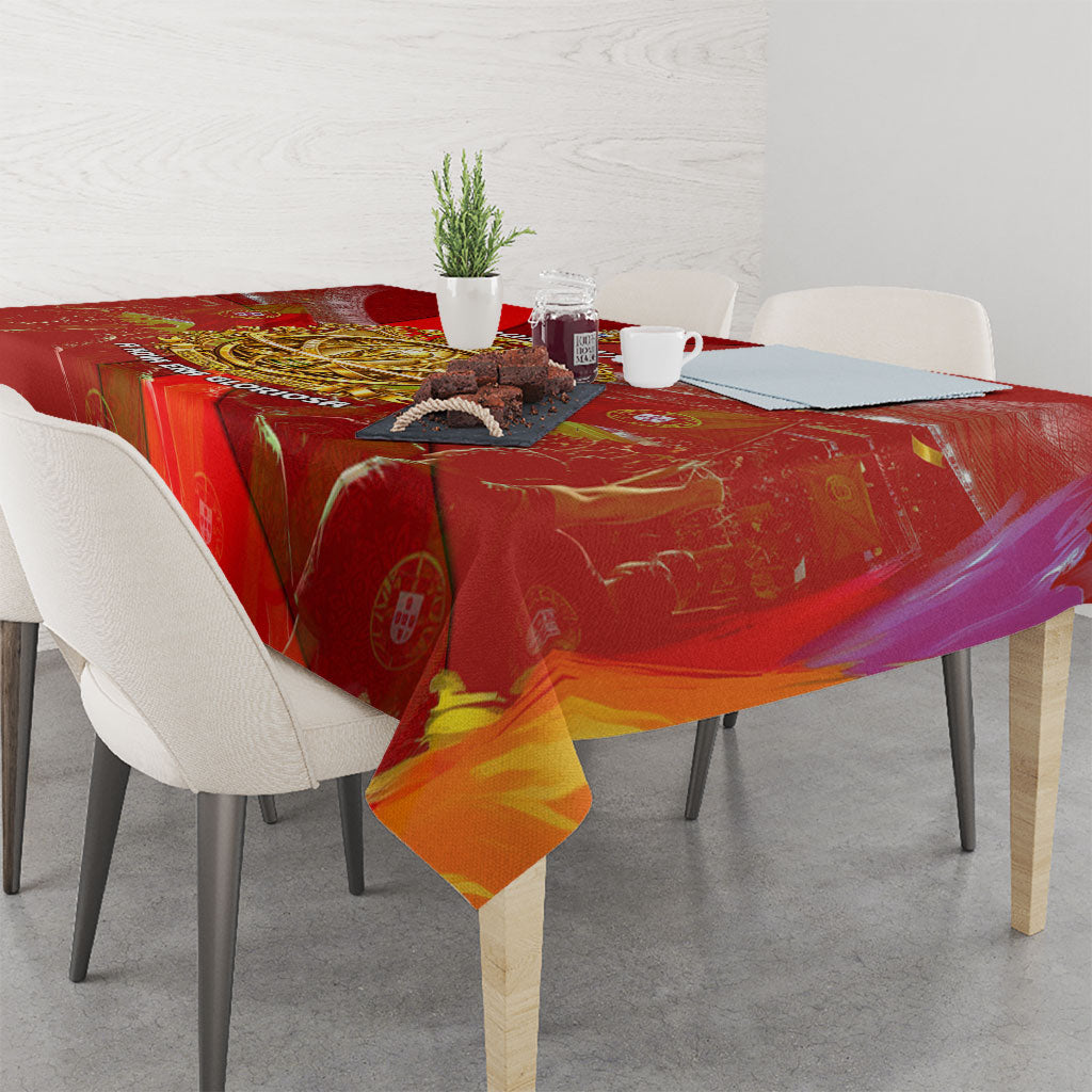 Custom Portugal Football World Champions 2026 Tablecloth Golden Shield Crown Crest Soccer Trophy