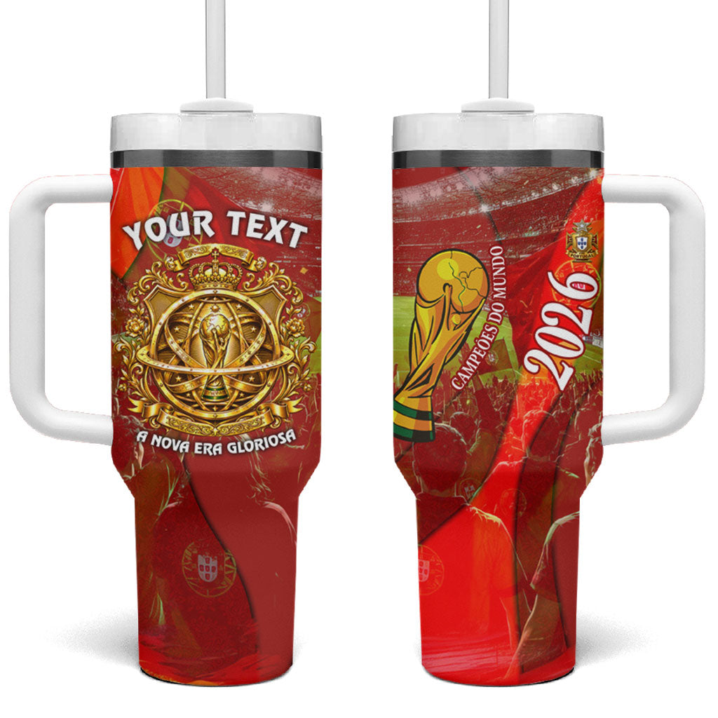 Custom Portugal Football World Champions 2026 Tumbler With Handle Golden Shield Crown Crest Soccer Trophy