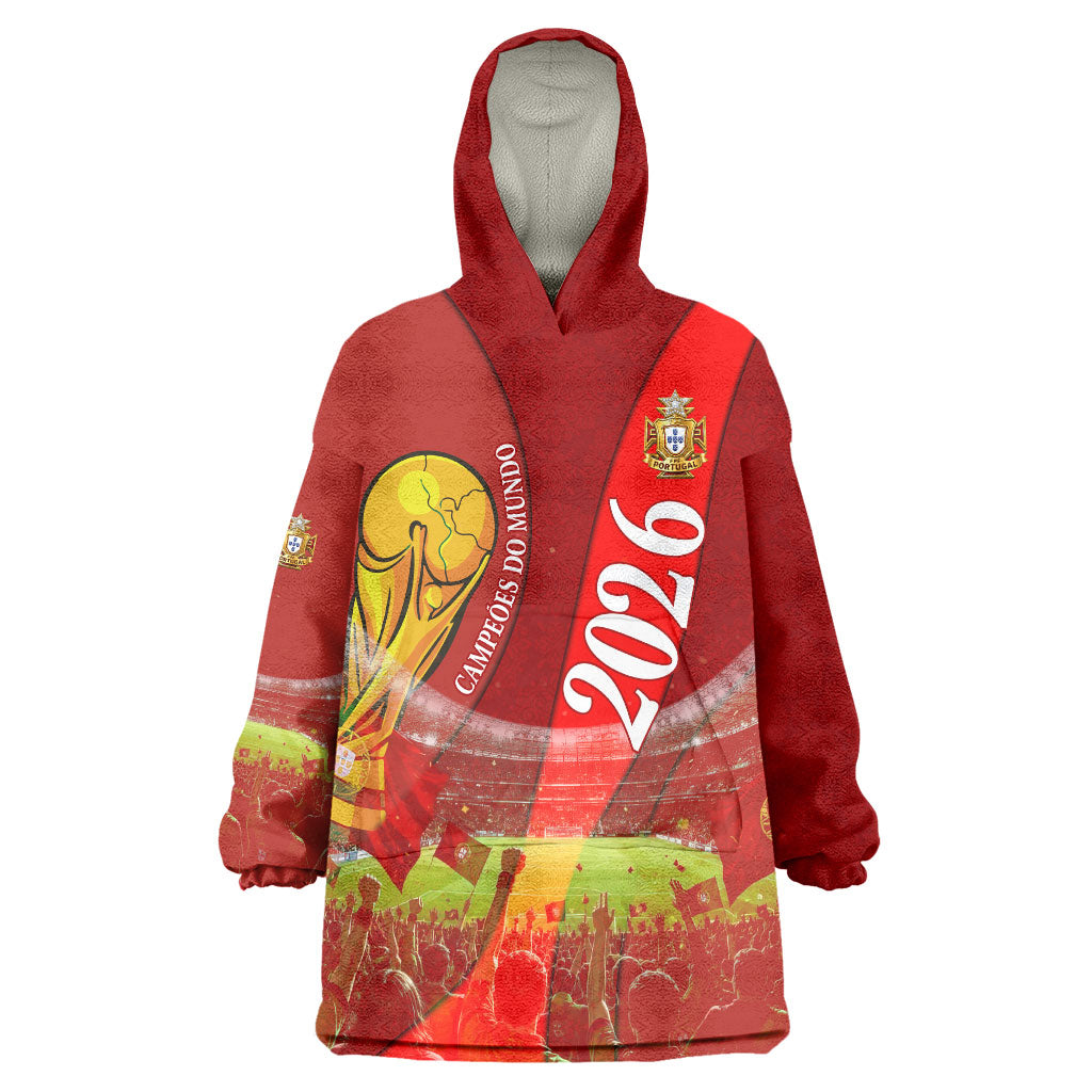 Custom Portugal Football World Champions 2026 Wearable Blanket Hoodie Golden Shield Crown Crest Soccer Trophy