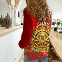 Custom Portugal Football World Champions 2026 Women Casual Shirt Golden Shield Crown Crest Soccer Trophy