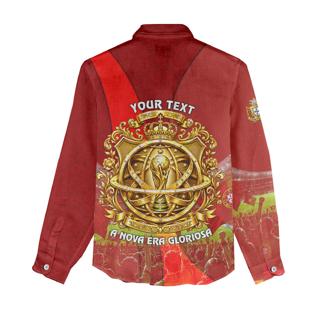 Custom Portugal Football World Champions 2026 Women Casual Shirt Golden Shield Crown Crest Soccer Trophy