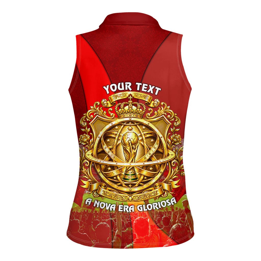 Custom Portugal Football World Champions 2026 Women Sleeveless Polo Shirt Golden Shield Crown Crest Soccer Trophy