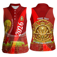 Custom Portugal Football World Champions 2026 Women Sleeveless Polo Shirt Golden Shield Crown Crest Soccer Trophy