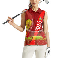 Custom Portugal Football World Champions 2026 Women Sleeveless Polo Shirt Golden Shield Crown Crest Soccer Trophy